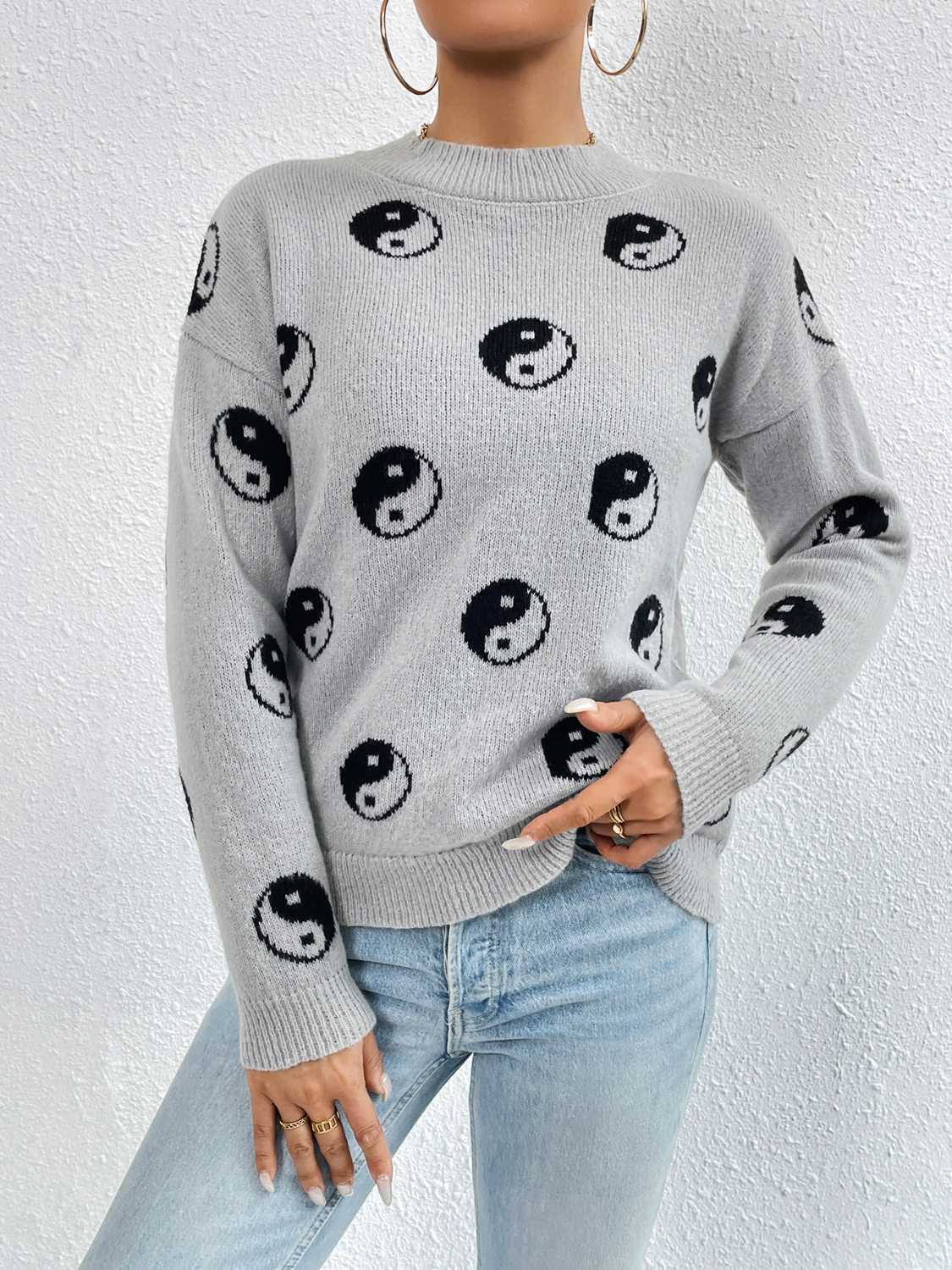 Patterned Drop Shoulder Sweater (5)