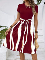Striped Short Sleeve Tie Waist Dress (10)