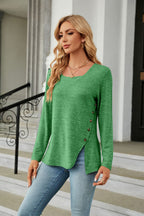 Square Neck Long Sleeve Slit T-shirt (8)