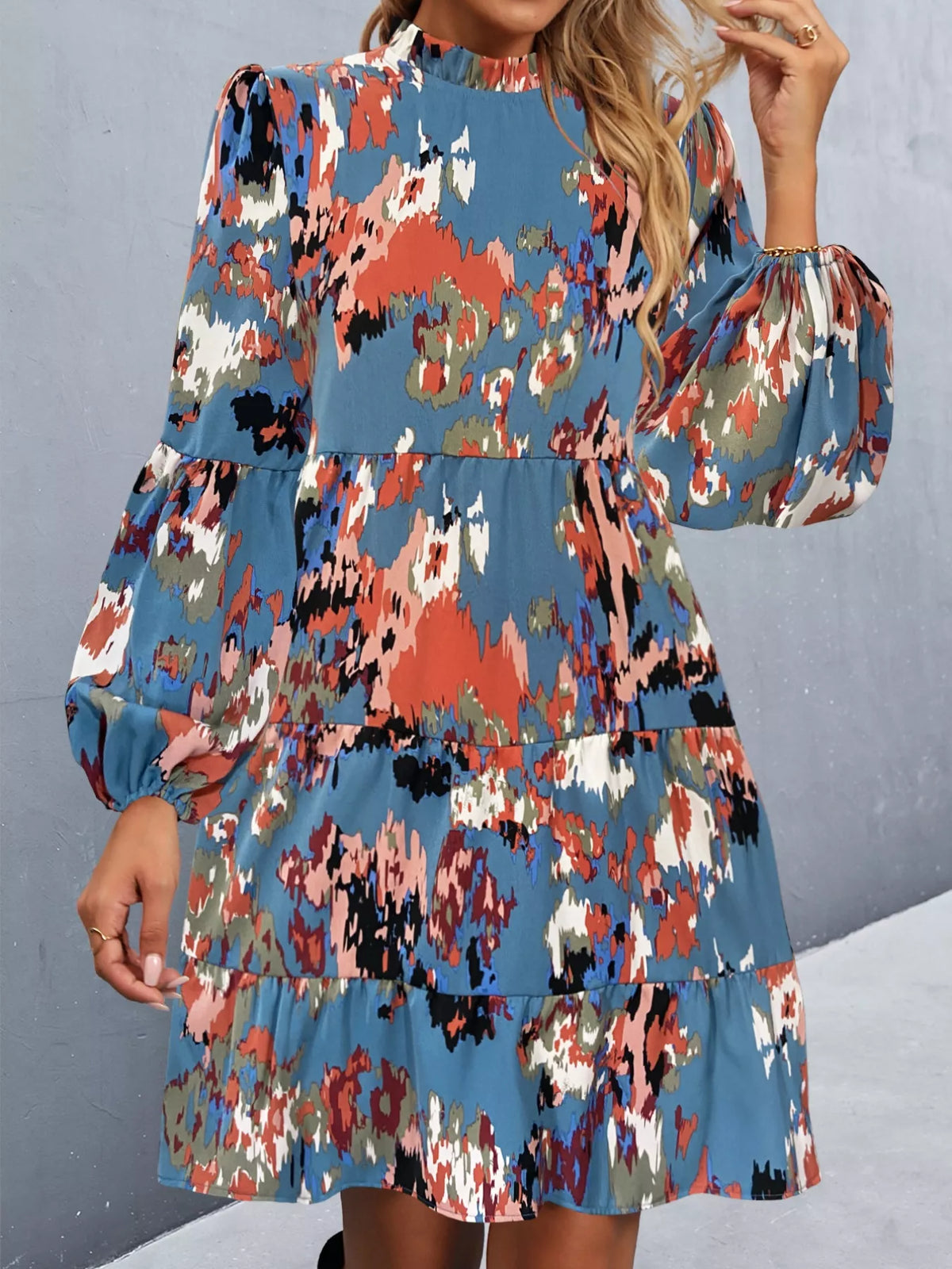 Printed Balloon Sleeve Mini Dress (21)