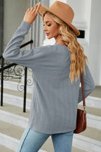 Decorative Button V-neck Long Sleeve T-shirt (12)