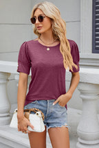 Round Neck Puff Sleeve T-shirt (14)