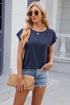 Pocketed Heathered Cap Sleeve T-shirt (9)