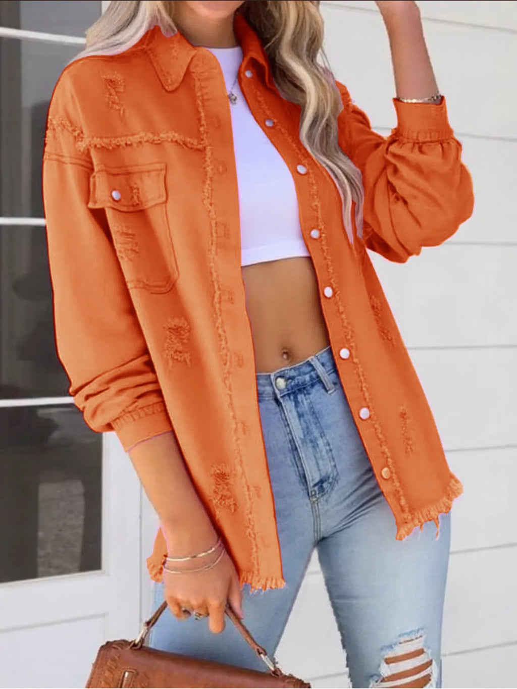 Distressed Denim Jacket Frayed Edges