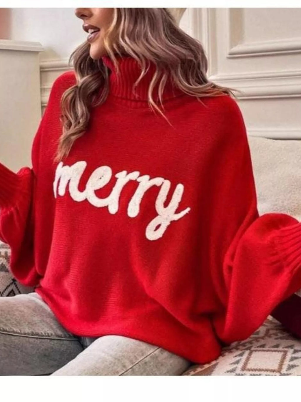 Merry Turtleneck Long Sleeve Christmas Sweater (9)