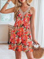 Lace Detail Printed V-neck Sleeveless Dress (13)