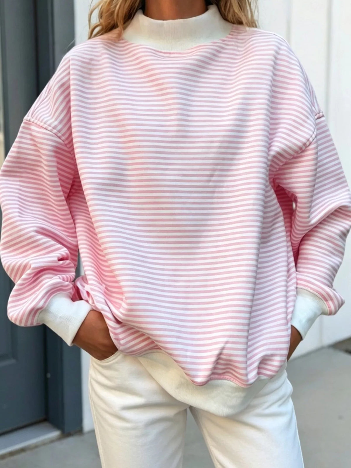 Oversized Striped Crew Neck Sweatshirt (8)