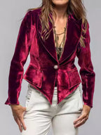 Velvet Lapel Collar One Button Blazer (8)