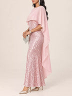 Sequin Cape Overlay Evening Dress (5)