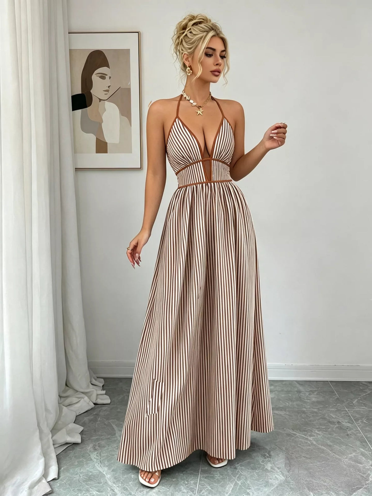Striped Halter Neck Maxi Dress (7)