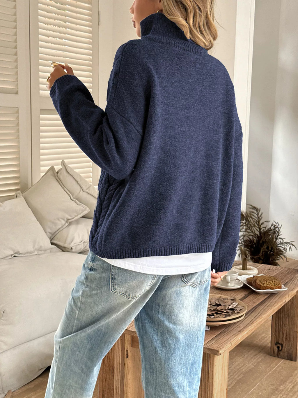 Zip Collar Cable-knit Sweater (11)