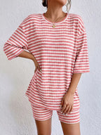 Striped Round Neck Top Shorts Set (4)