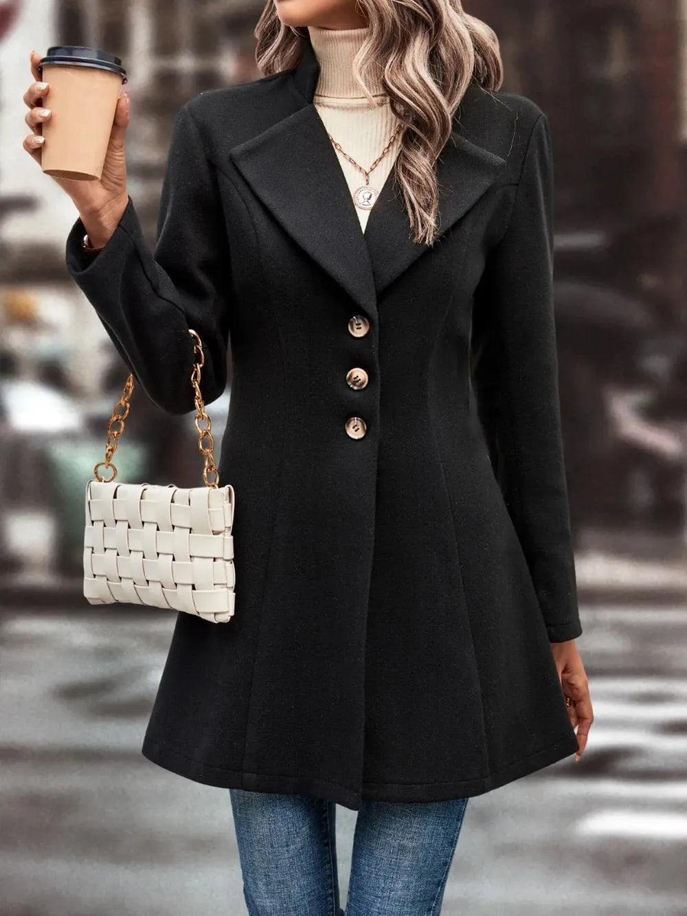 Collared Neck Long Sleeve Longline Coat (13)