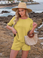 Round Neck Short Sleeve Top Shorts Sweater Set (27)