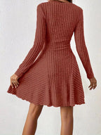V-neck Ribbed Knit A-line Dress (19)