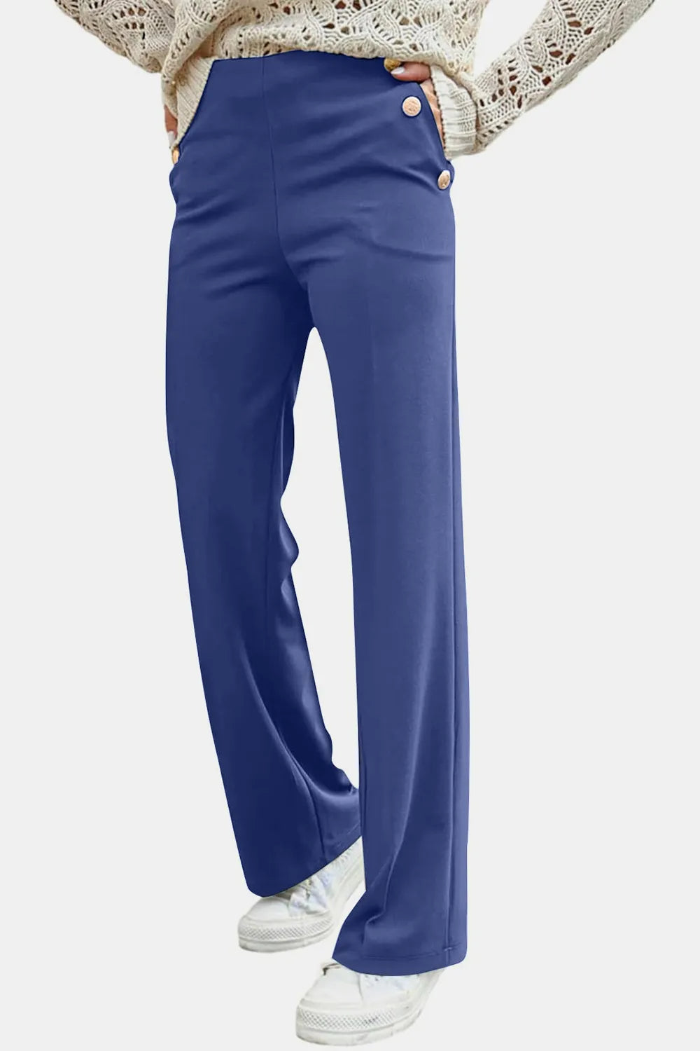 Decorative Button High Rise Pants (20)