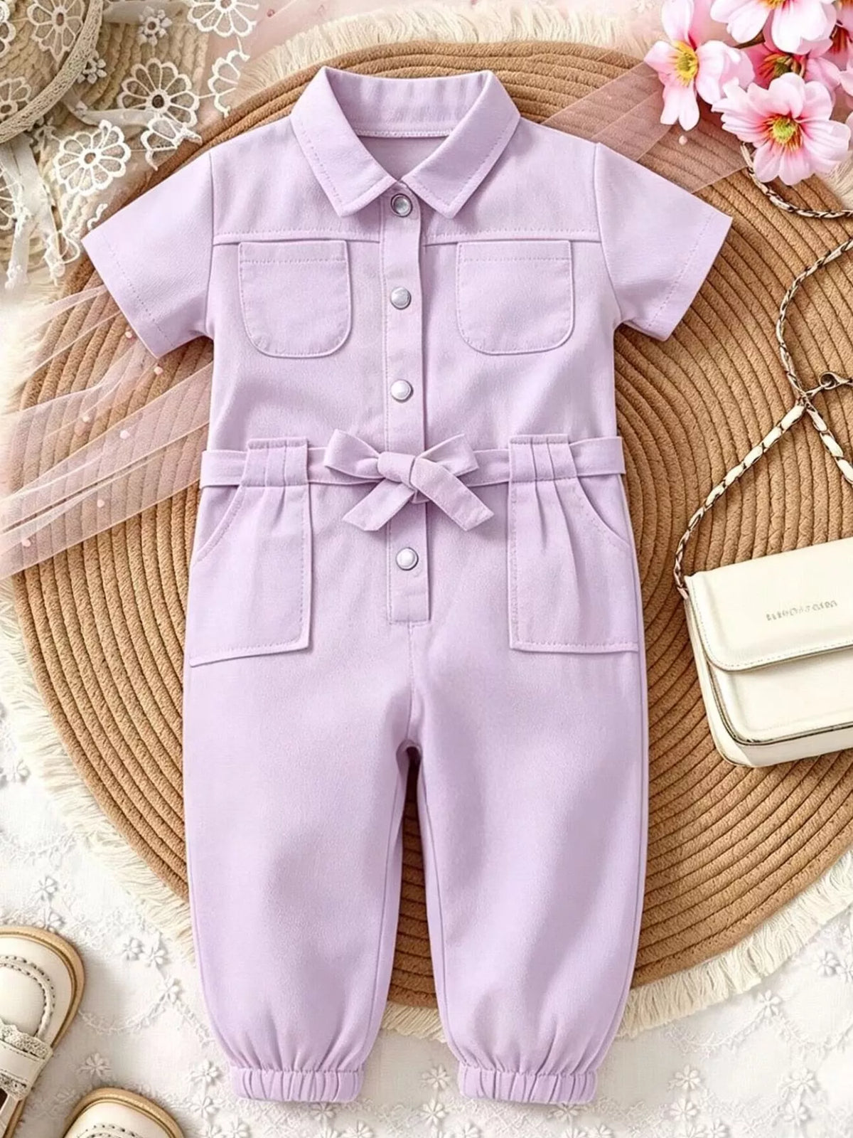 Children's Short Sleeve Belt Jumpsuit (2)