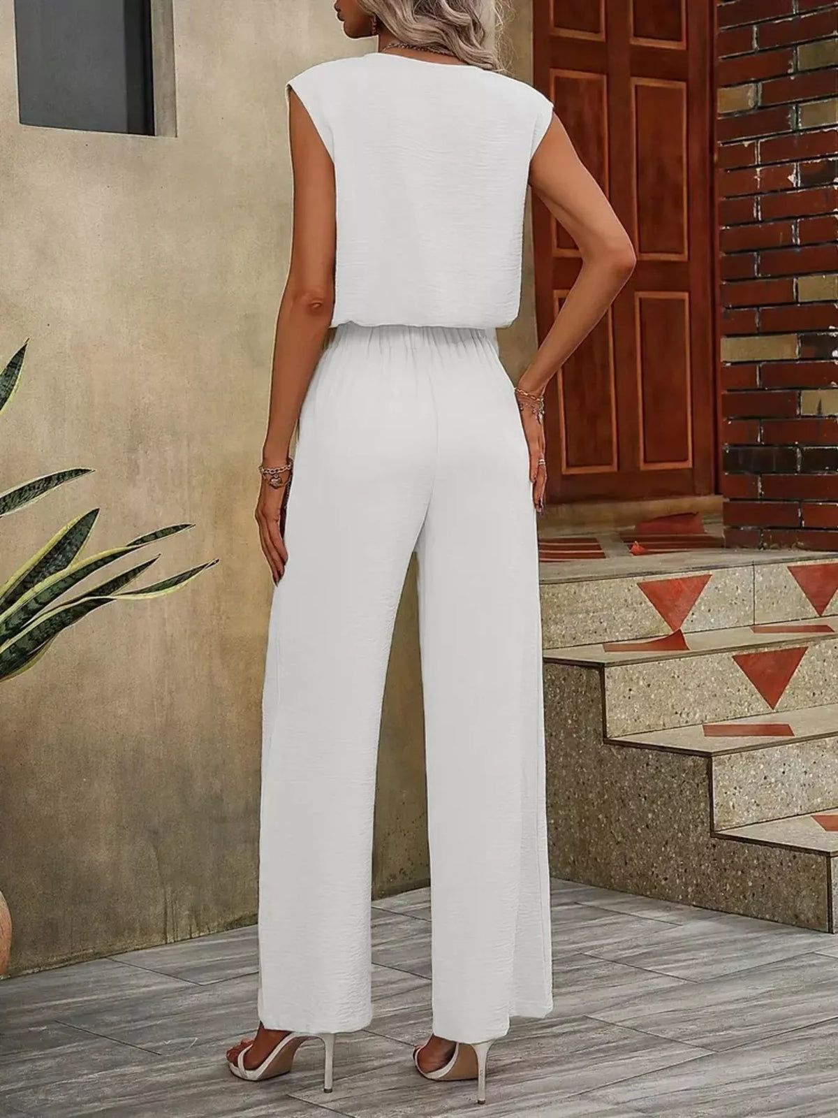 V-neck Sleeveless Tank Wide-leg Pants Set (13)