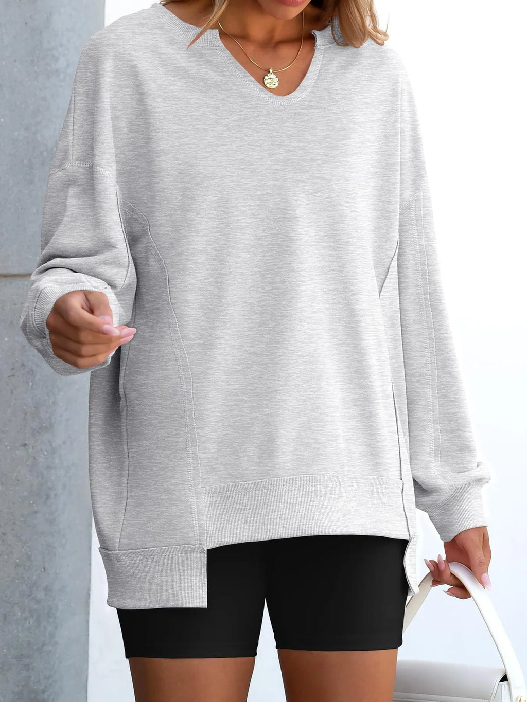 Notched Long Sleeve Oversized Sweatshirt (21)