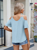 Round Neck Cold Shoulder Eyelet T-shirt (20)