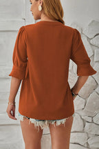 Notched Half Sleeve Blouse (2)