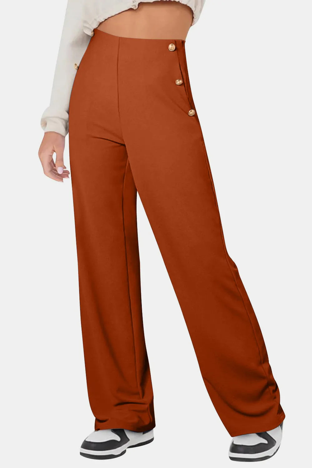 Decorative Button High Rise Pants (9)