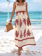 Smocked Printed Square Neck Maxi Dress (29)