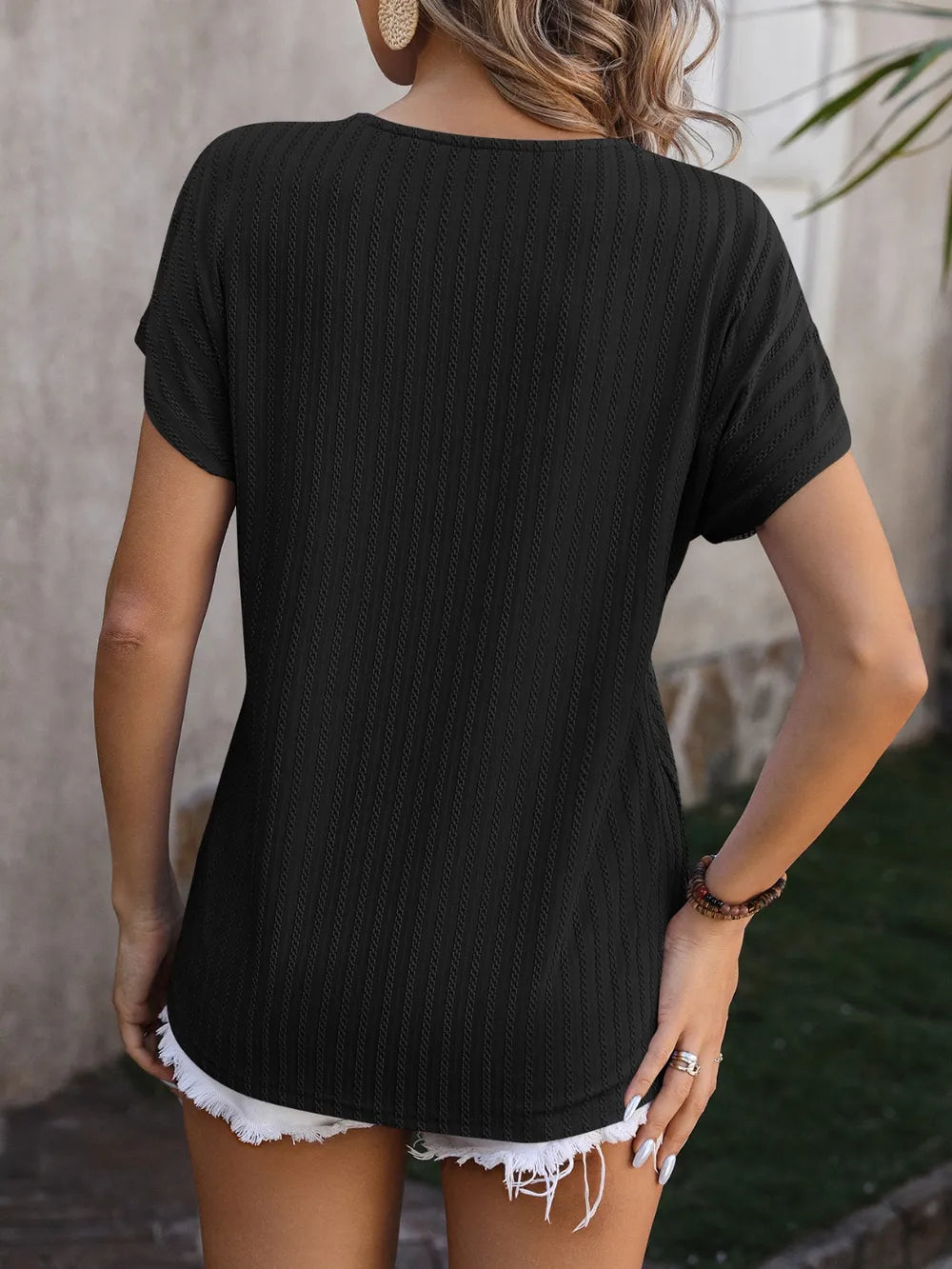 Textured Surplice Short Sleeve Blouse (20)
