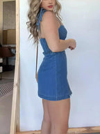 Full Size Tie-strap Denim Mini Dress Plus (6)