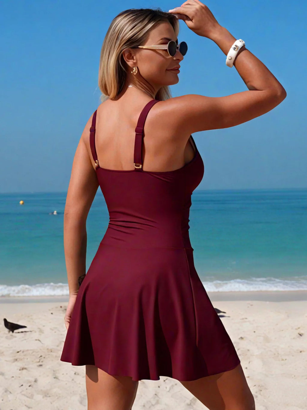 Ruched V-neck One-piece Swimsuit (3)