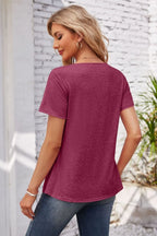 Decorative Button Scoop Neck T-shirt (33)