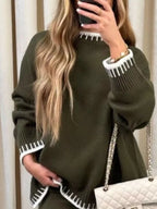 Contrast Trim Round Neck Top Pants Sweater Set (19)