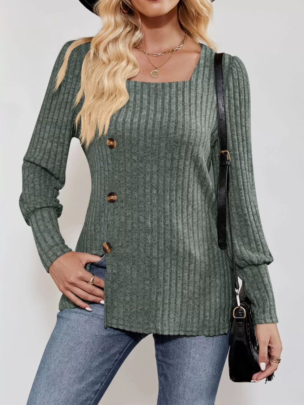 Ribbed Knit Slit Long Sleeve T-shirt (15)