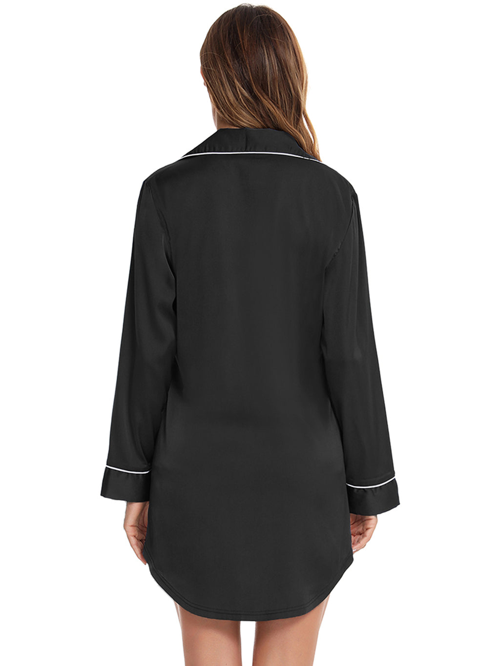 Button Up Lapel Collar Night Dress Pocket (2)