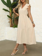V-neck Ruffle Sleeve Dress (3)