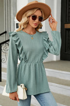 Ruffled Round Neck Balloon Sleeve Blouse (17)