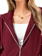 Drawstring Zip Up Dropped Shoulder Hoodie (18)