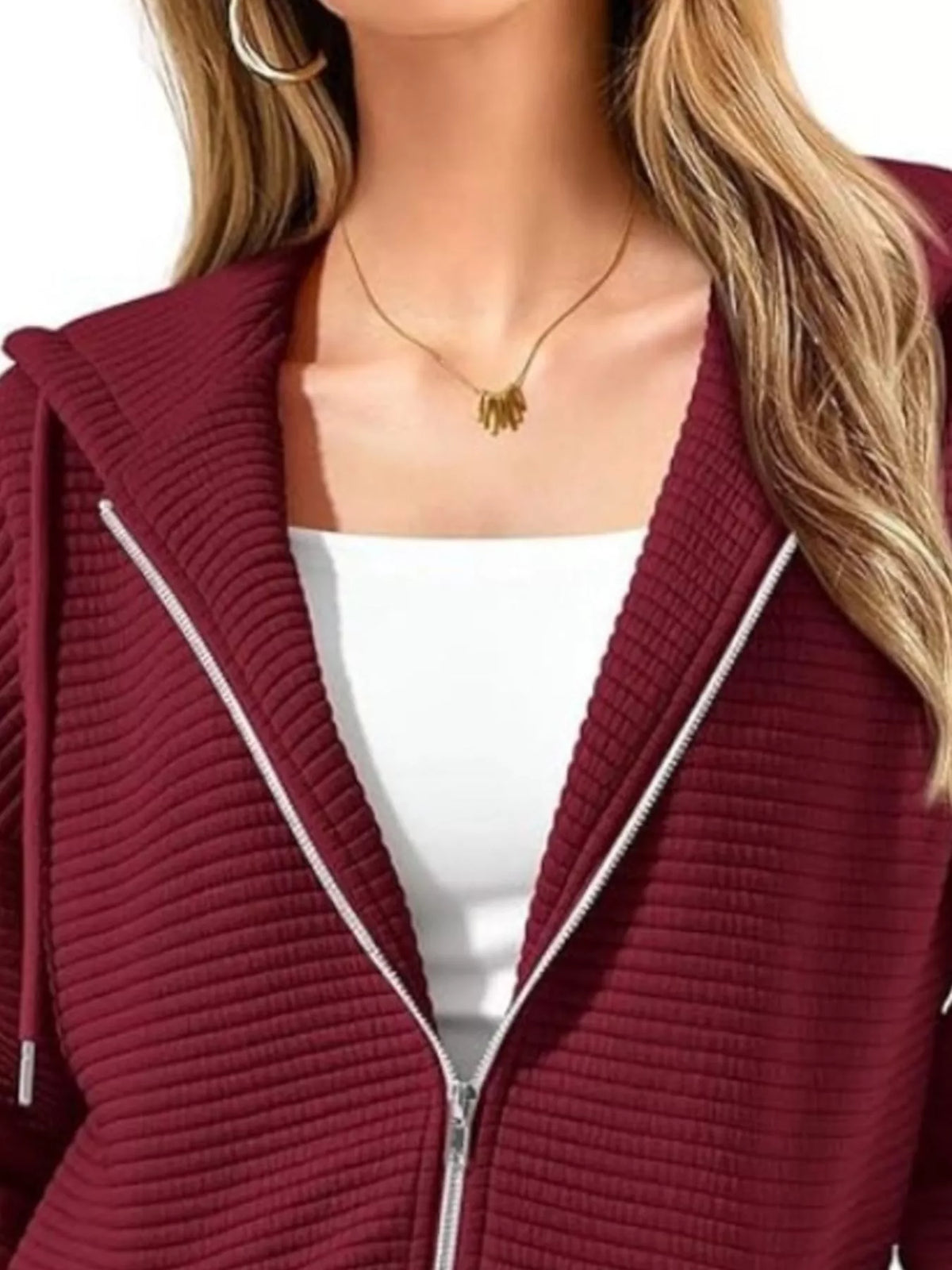 Drawstring Zip Up Dropped Shoulder Hoodie (18)