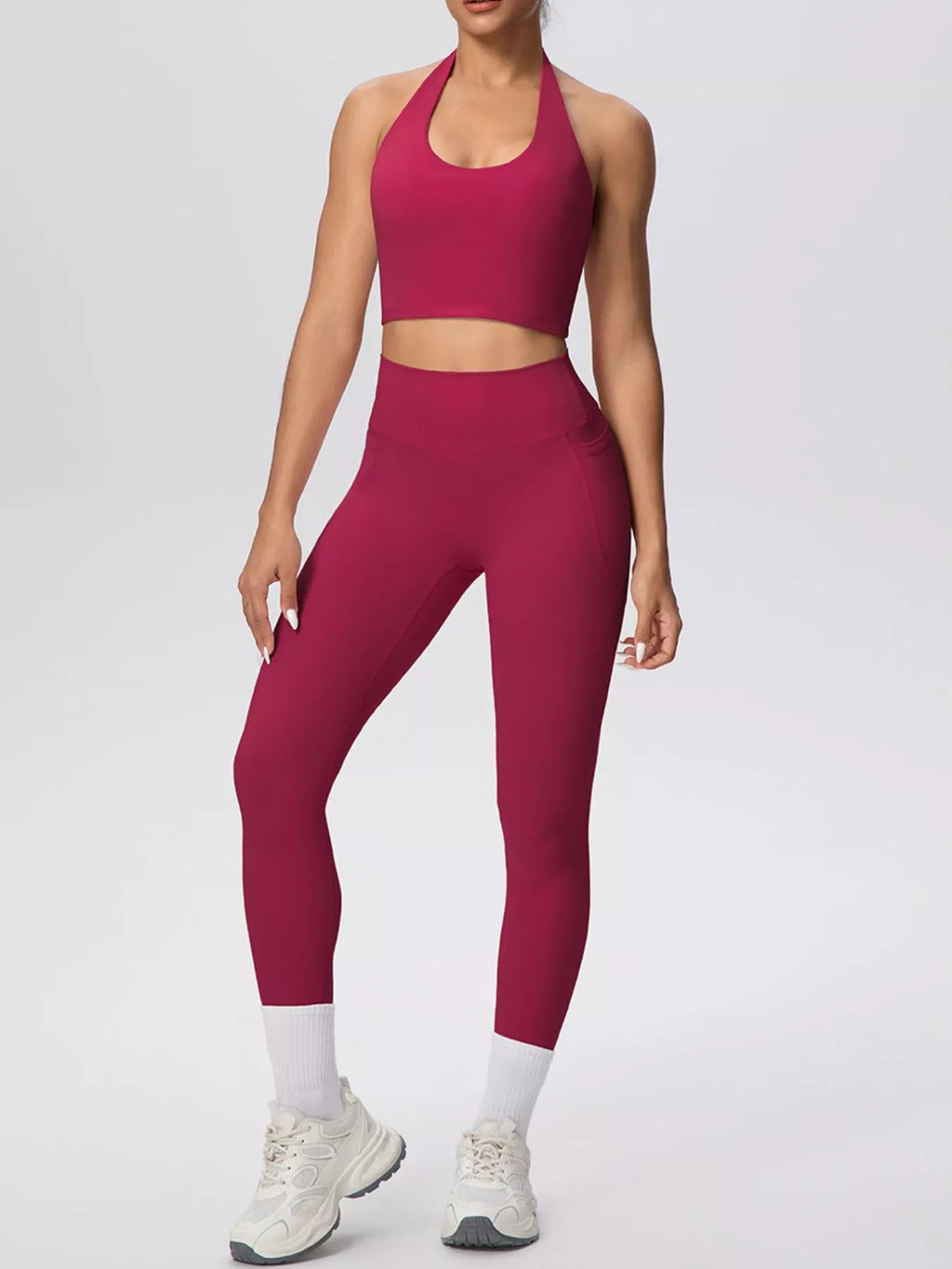 Halter Neck Crop Top High-waisted Leggings Active Set (29)