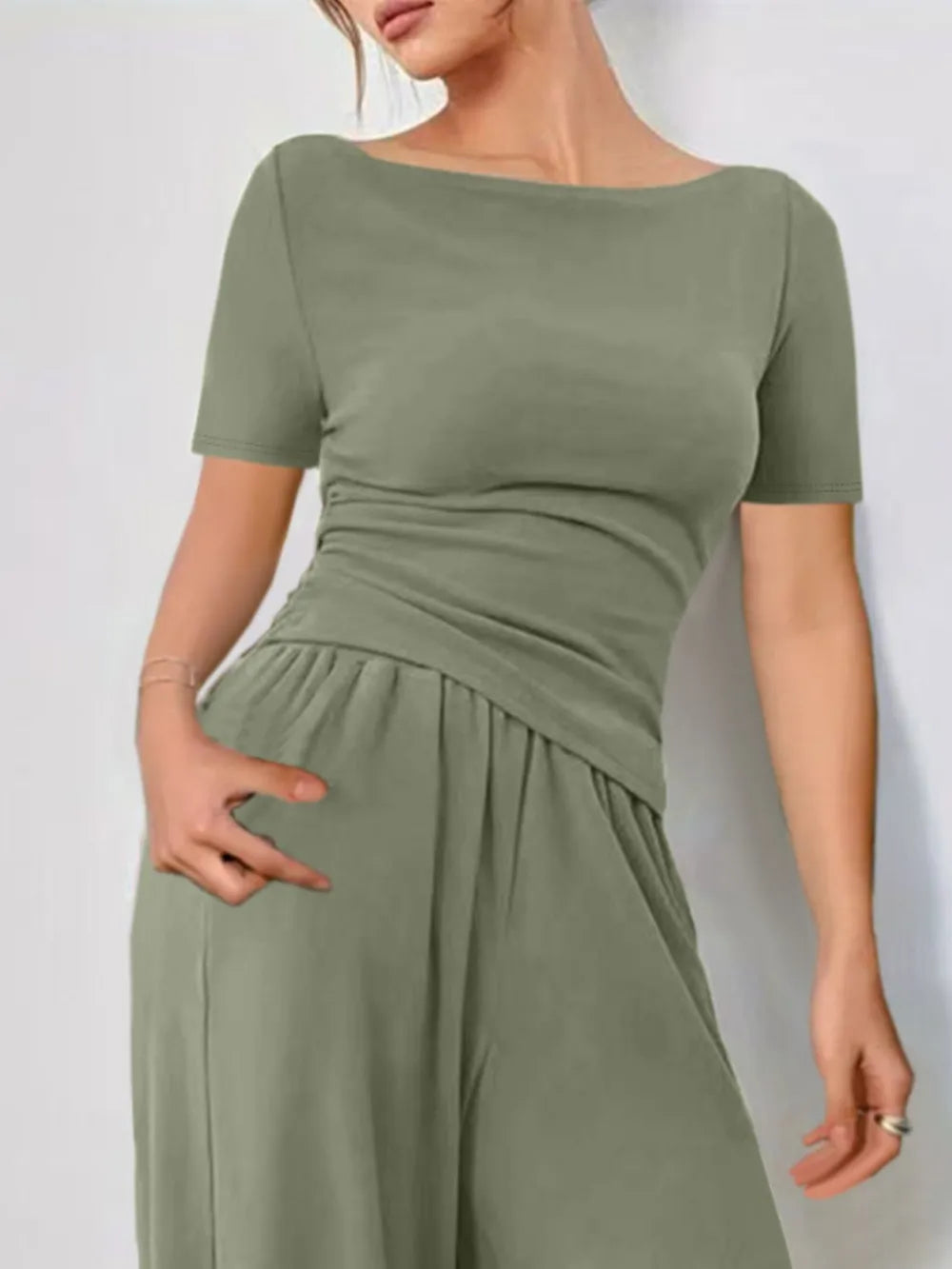 Round Neck Short Sleeve T-shirt Pants Set (12)