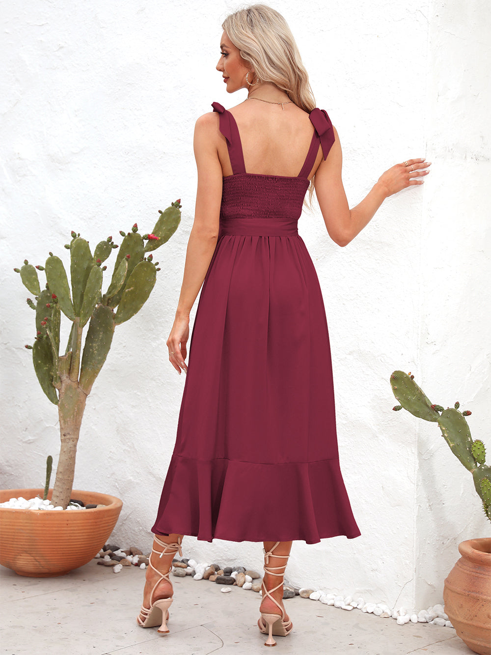 Square Neck Tie Strap Midi Dress (9)