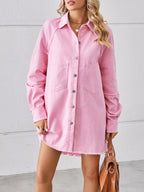 Button-down Raw Hem Denim Dress (4)