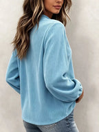 Full Size Corduroy Notched Long Sleeve Top Plus (5)