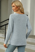 Slit Decorative Button Square Neck T-shirt (18)