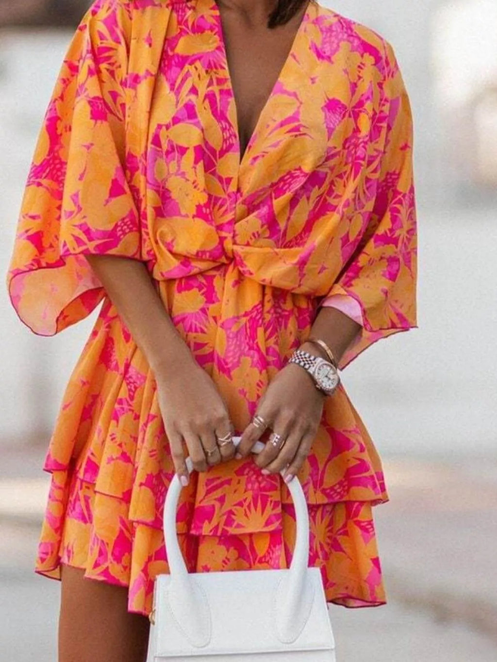 Layered Printed Surplice Mini Dress (3)