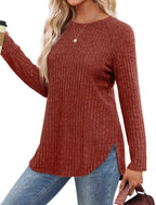 Casual Ribbed Knit Long Sleeve T-shirt (5)
