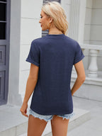 Decorative Button Notched Short Sleeve T-shirt (15)