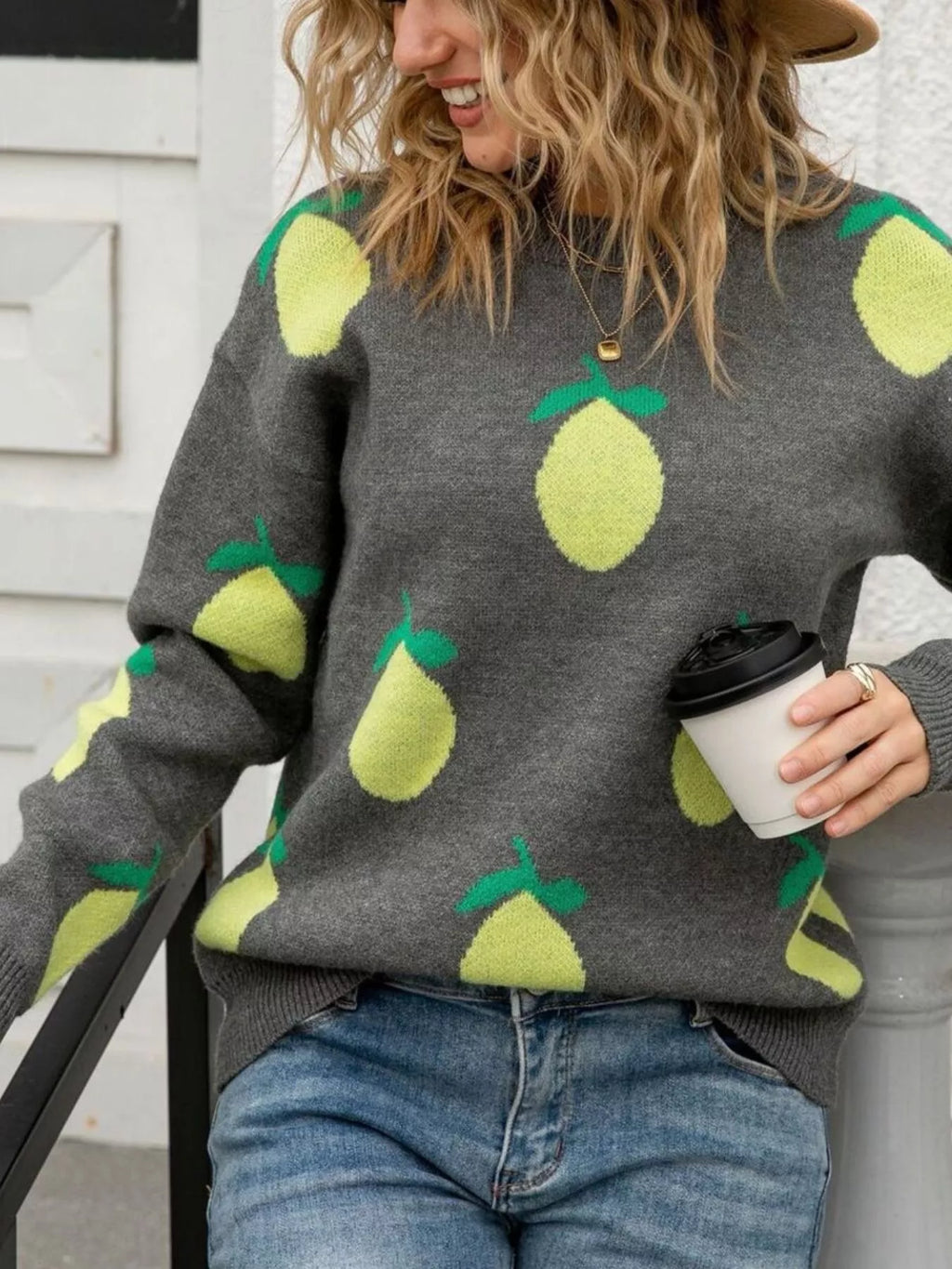 Lemon Crew Neck Round Neck Sweater (12)