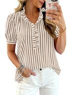 Frill Striped Puff Sleeve Blouse (3)