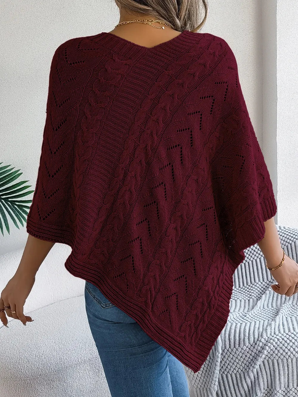 Cable-knit Openwork Three-quarter Sleeve Sweater (13)